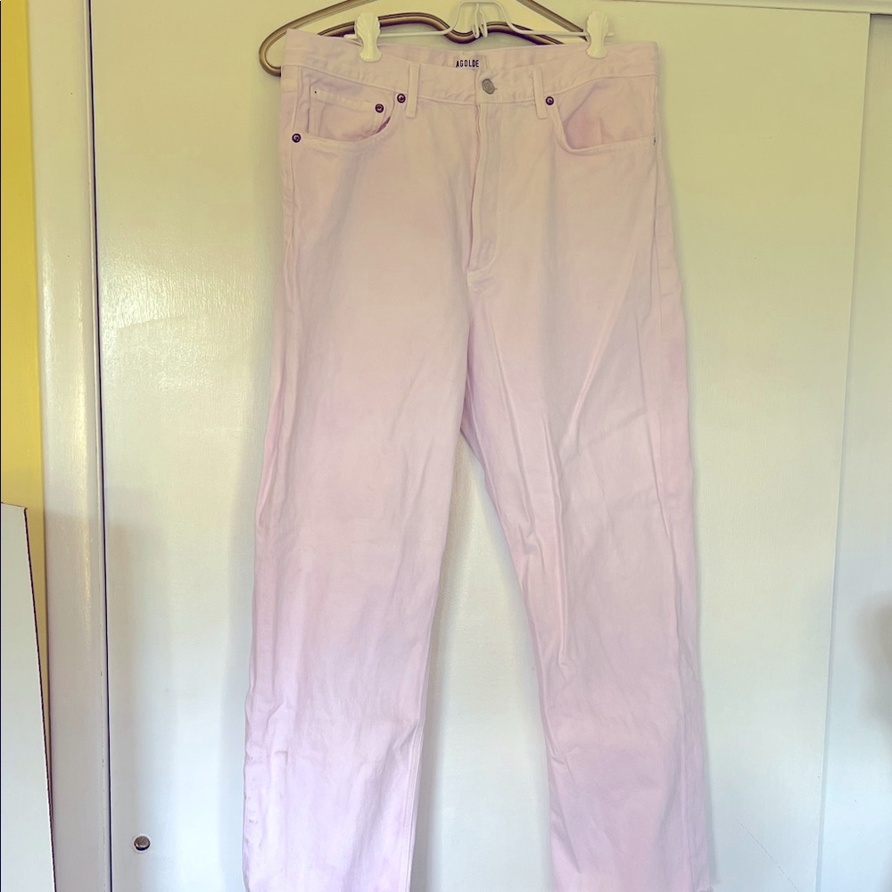 Agolde Light Pink Garment Dyed High Waisted Straight Leg Jeans - Size 31